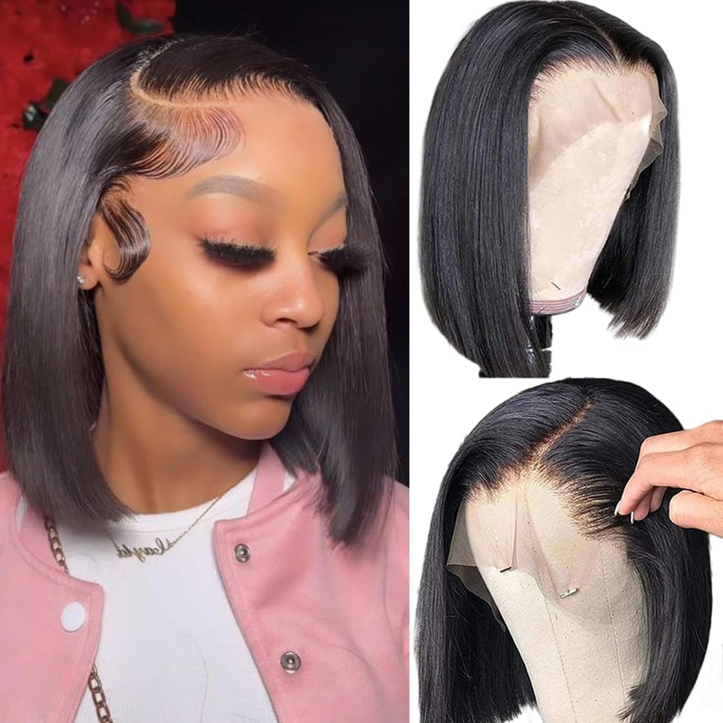 Bob Wig Human Hair 13x6 Lace Front Wigs Human Hair 180 Density Straight Frontal Wigs Human Hair HD Lace Wig Short Bob Wigs for Black Women Human Hair Glueless Wigs Pre Plucked Blunt Cut Wig 12 Inch