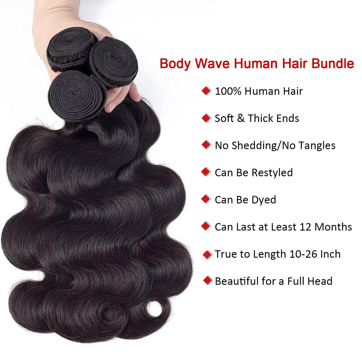 12A Human Hair Bundles 20 22 24 26 Inch Body Wave Bundles Human Hair 100% Unprocessed Brazilian Virgin Hair 4 Bundles Deals Human Hair Extensions Quick Weave Bundles Human Hair Natural Black