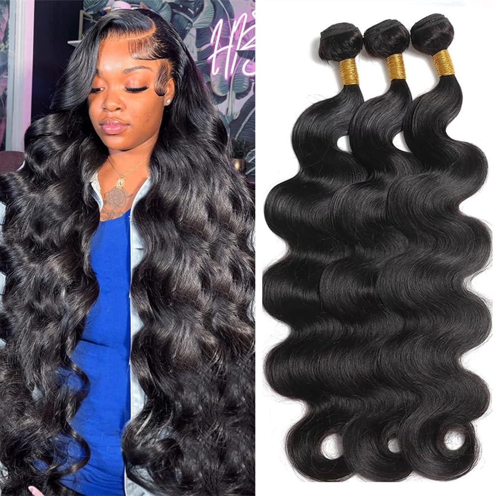 Cirvty 12A Human Hair Bundles Brazilian Body Wave Hair Bundles 20 22 24 Inch 100% Unprocessed Virgin Weave 3 Bundles Human Hair Body Wave Deals Natural Black