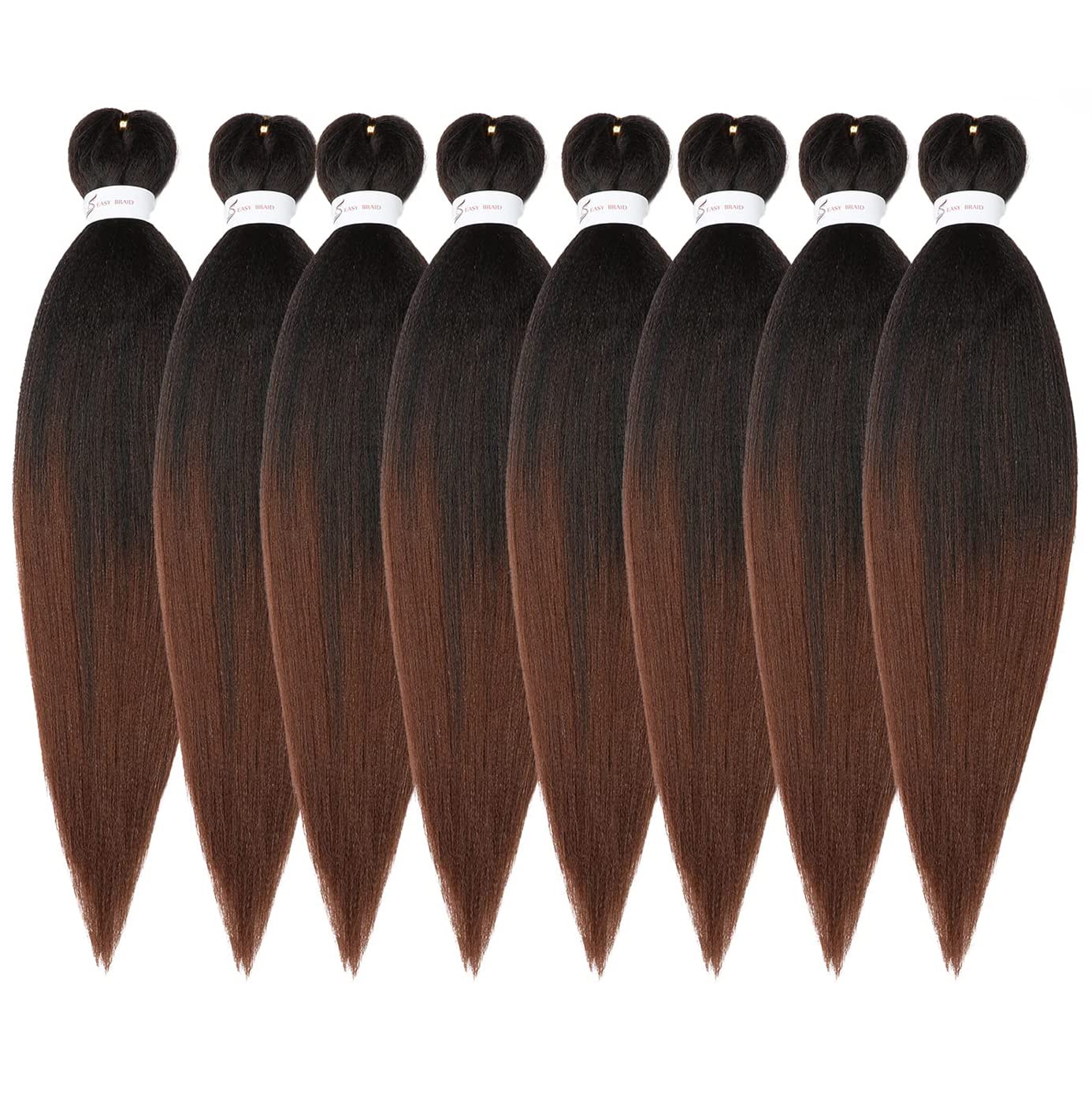 Braiding Hair Pre Stretched 24 Inch 8 Packs Ombre Braiding Hair Professional Soft Braiding Hair Yaki Texture, No Itch, Hot Water Setting Hair Extensions for Braids (24in,1B/30)