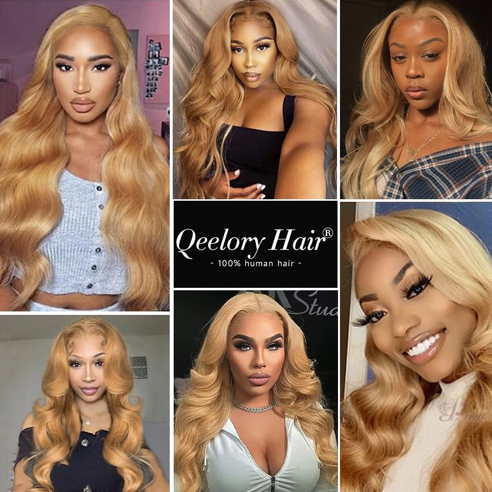 Ombre Highlight Lace Front Wig Human Hair 13x4 Glueless Transparent HD Lace Frontal Wigs Pre Plucked With Baby Hair Straight Brazilian Blonde 4/27 Human Hair Wigs 180% Density for Black Women 22 Inch