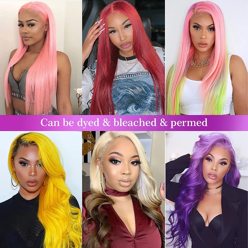 Pink Lace Front Wig Human Hair 13x4 Pink Wig Human Hair Pink Body Wave Lace Front Wigs Human Hair Pre Plucked Colored 12A 200 Density Pink HD Lace Frontal Wig Human Hair With Baby Hair 22 Inch