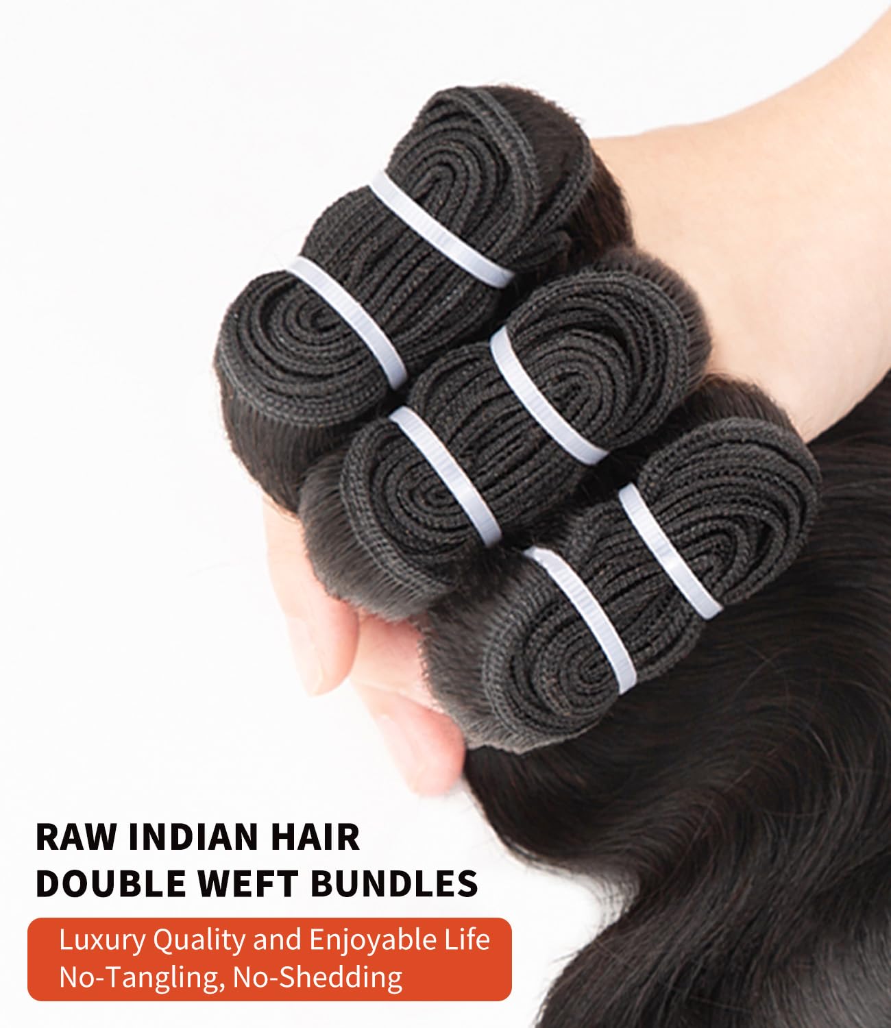 mlip Raw Bundles Human Hair Body Wave, No Tangle Shedding, Keep Texture Silky Soft After Multiple Washes, 15A Raw Indian Hair Bundles 18 Inches, Brown Highlight Bundles