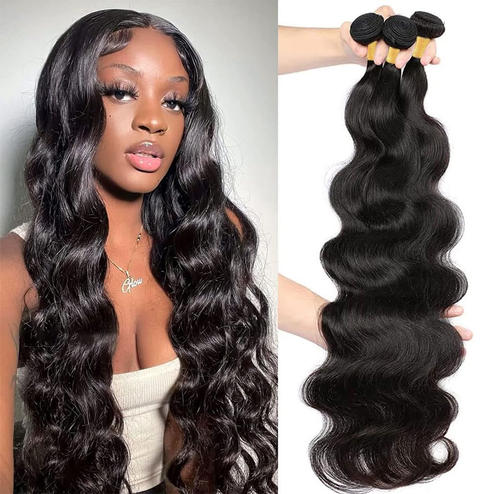 Cirvty 12A Human Hair Bundles Brazilian Body Wave Hair Bundles 20 22 24 Inch 100% Unprocessed Virgin Weave 3 Bundles Human Hair Body Wave Deals Natural Black