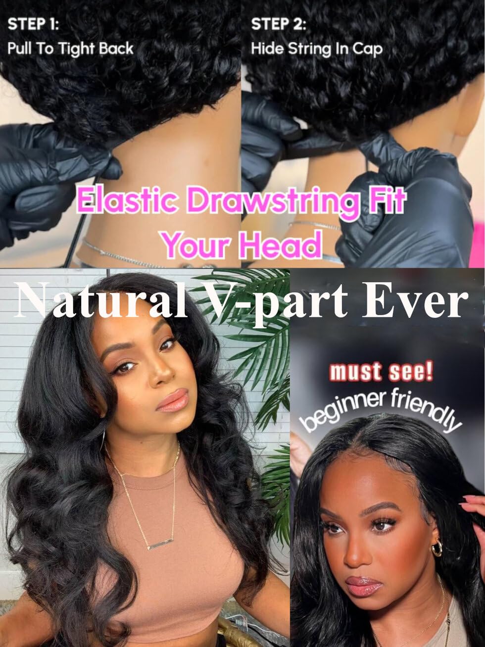 UNICE Kinky Straight V Part Wig Human Hair No Leave Out Glueless Upgrade U Part Wig Human Hair Clip in Wigs Beginner Friendly No-Sew In No Glue 20 inch