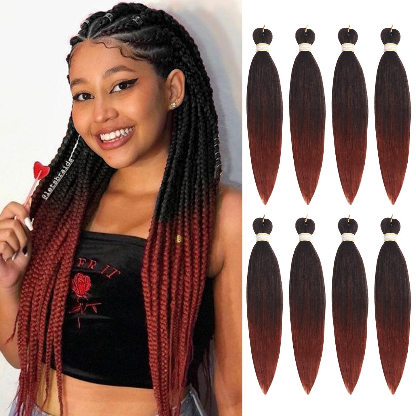 Pre-stretched Braids Hair Professional Itch Free Hot Water Setting Synthetic Fiber Ombre Yaki Texture Braid Hair Extensions 26 Inch 8 Packs Beyond Beauty Braiding Hair 1B-30-27…