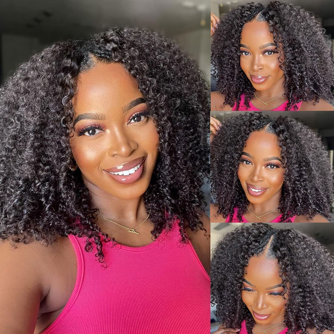 UNICE V Part Curly Wig Human Hair No Leave Out 180% Density Upgrade U part Wigs with Clips Glueless Wig Human Hair for Women Beginner Friendly No Lace No Glue No sew in 18 inch