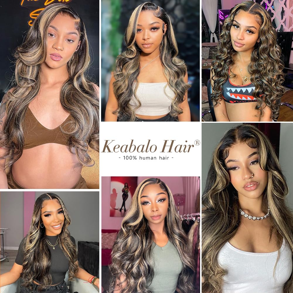 Highlight Ombre Lace Front Wigs Human Hair Pre Plucked with Baby Hair 13x4 Body Wave Frontal Wigs Human Hair 180% Density 4/27 Colored Honey Blonde Lace Front Wig for Women 22 Inch