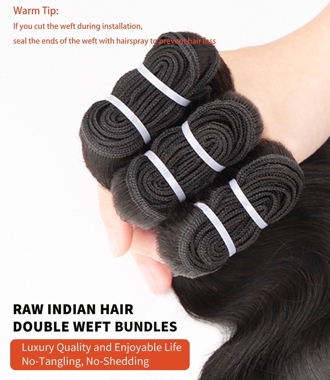 mlip Raw Bundles Human Hair Body Wave, No Tangle Shedding, Keep Texture Silky Soft After Multiple Washes, 15A Raw Indian Hair Bundles 18 Inches, Brown Highlight Bundles