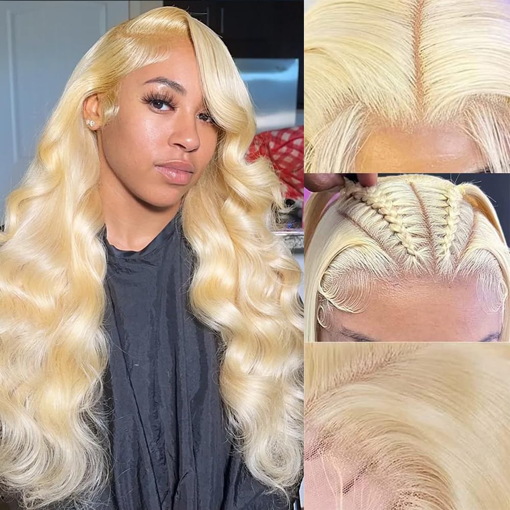 613 Lace Front Wig Human Hair 13x6 Transparent Lace Blonde Lace Front Wigs Human Hair 613 Body Wave Lace Front Wig Human Hair Pre Plucked with Baby Hair 180% Density 613 HD Lace Frontal Wig 22 Inch