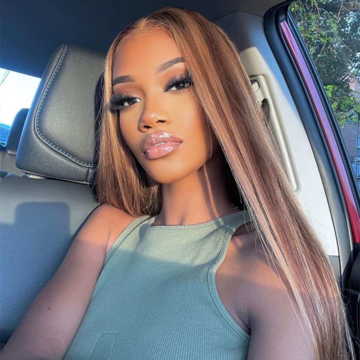 ISEE Wear & Go Glueless Wig Highlight Brown Wigs Silky Straight Pre-plucked 4x6 HD Transparent 4/27 Honey Blonde Lace Frontal Wigs 180% Density Colored Straight Human Hair Wigs for Women 28 Inch