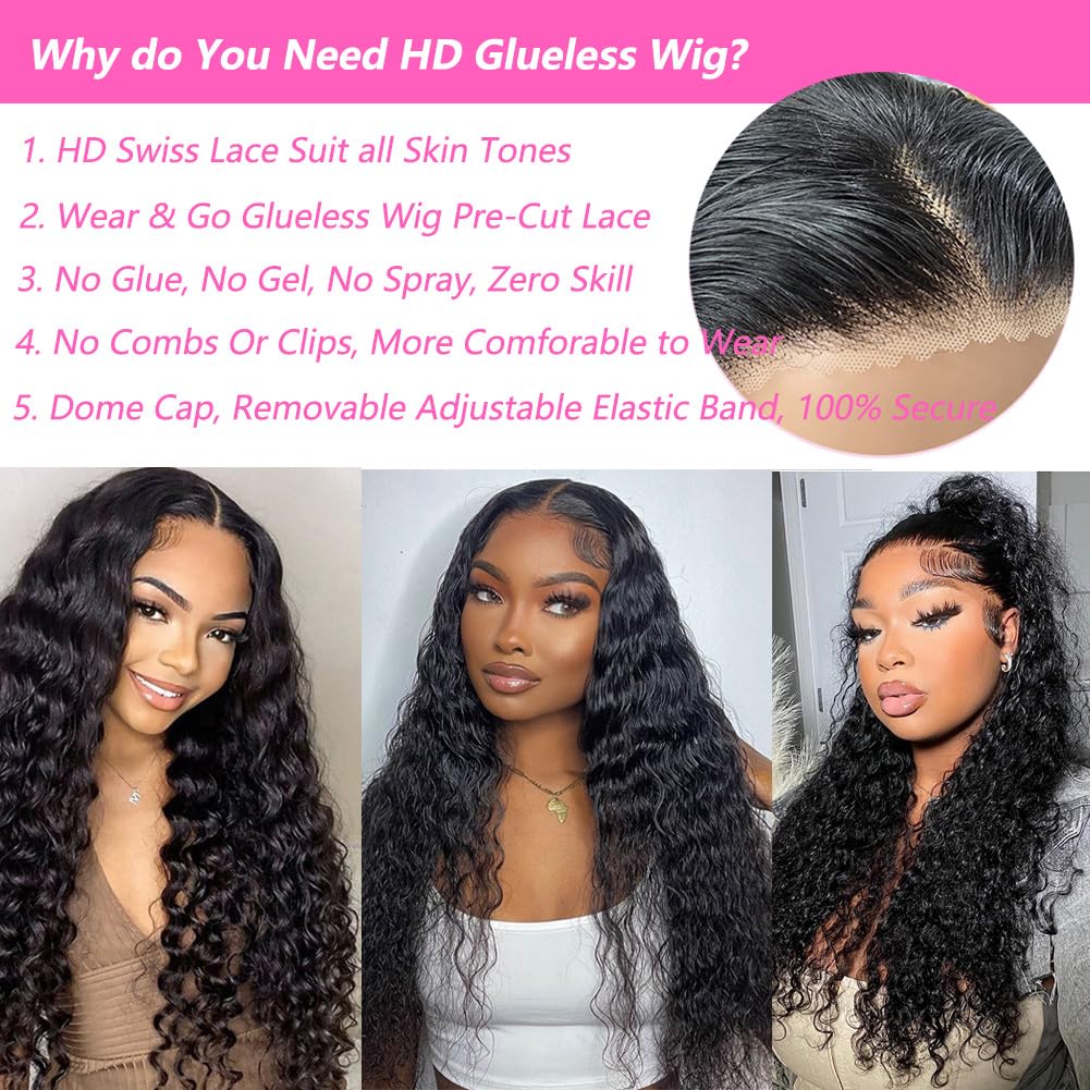 Water Wave 4x4 Lace Front Wigs Human Hair Pre Plucked, 180% Density Brazilian Virgin Wet and Wavy Wigs for Women Curly Wig with Baby Hair Natural Color 24 Inch