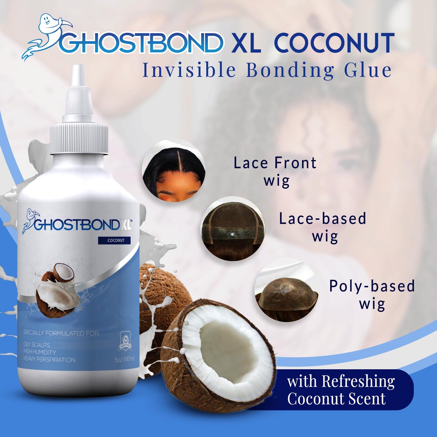 GHOSTBOND XL Hair Replacement Adhesive - 1.3oz - Invisible Bonding Wig Glue: Extra Moisture Control - Water & Oil-Resistant, Light Hold for Poly and Lace Hairpiece, Wig, Toupee Systems, (Peach)