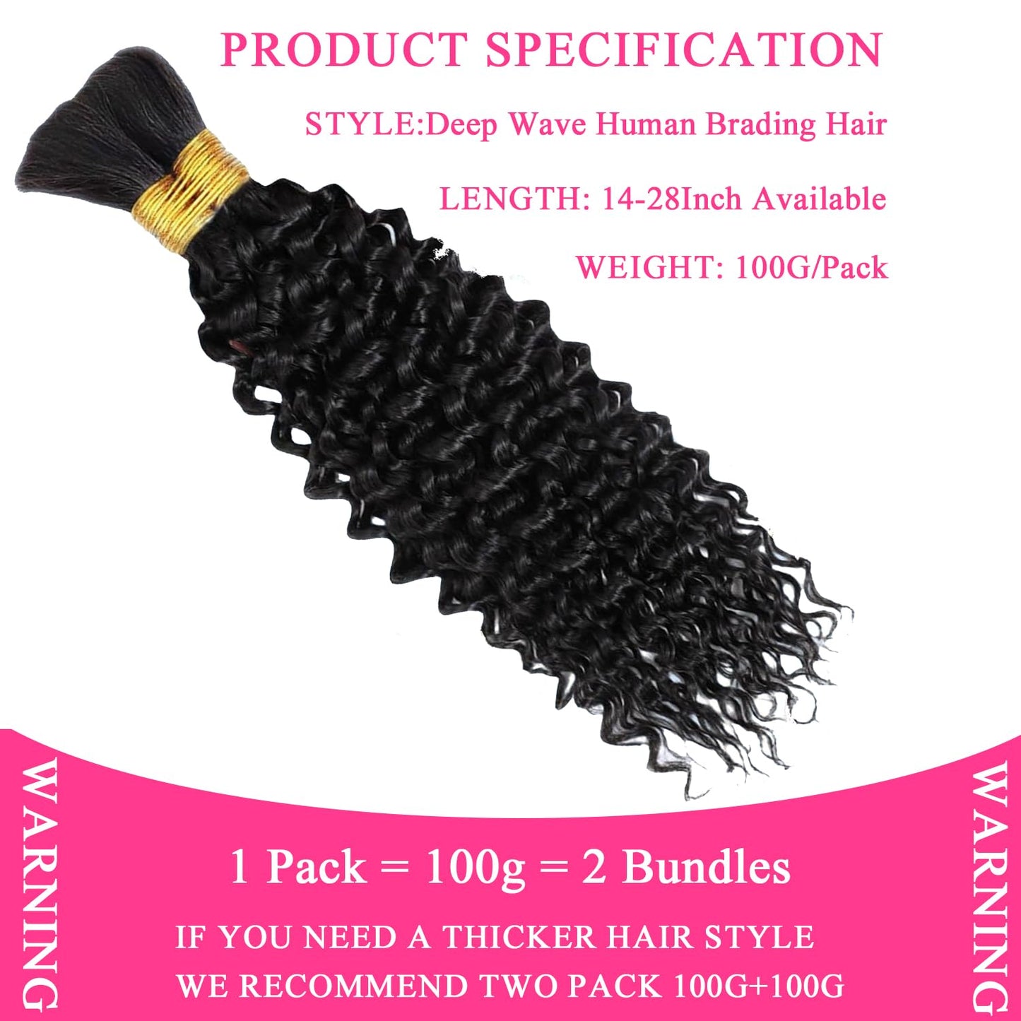 Human Braiding Hair 2 Bundles 100g 20Inch Deep Wave Bulk Human Hair for Braiding No Weft Curly Braiding Hair Bulk Curly Human Hair for Boho Braids 12A Brazilian Virgin Hair Extensions Natural Color