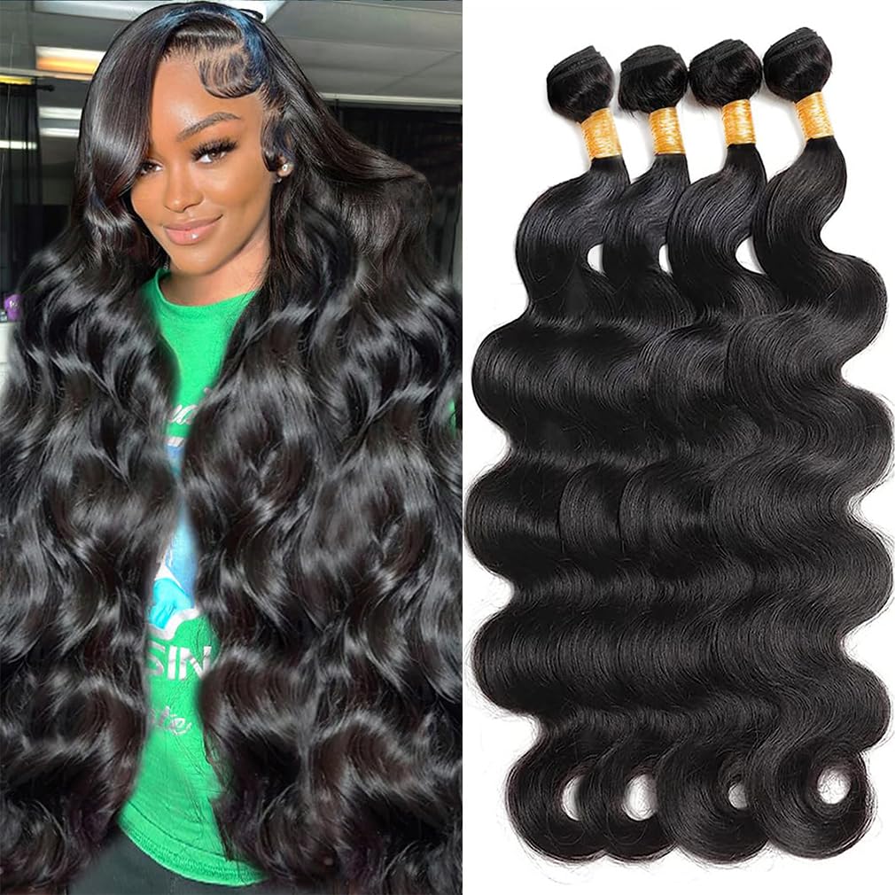 Cirvty 12A Human Hair Bundles Brazilian Body Wave Hair Bundles 20 22 24 Inch 100% Unprocessed Virgin Weave 3 Bundles Human Hair Body Wave Deals Natural Black