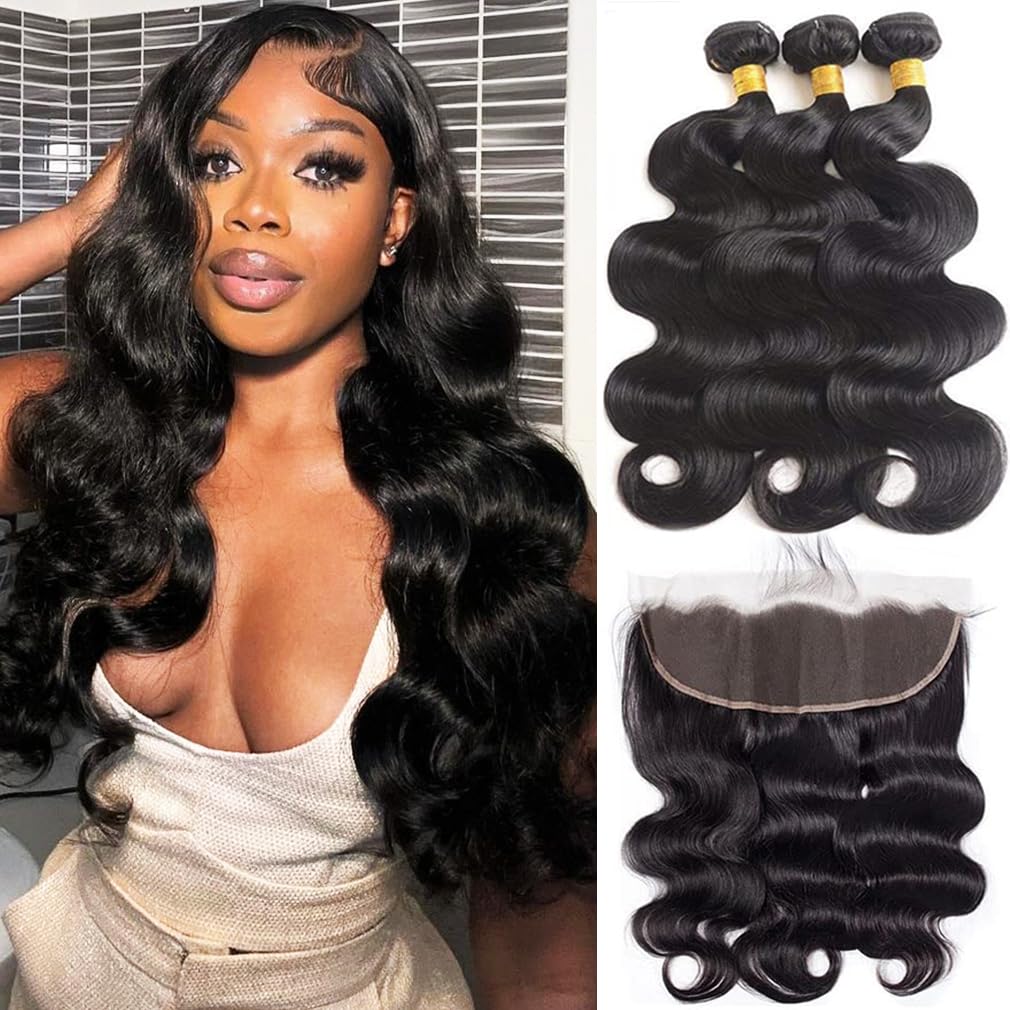 Cirvty 12A Human Hair Bundles Brazilian Body Wave Hair Bundles 20 22 24 Inch 100% Unprocessed Virgin Weave 3 Bundles Human Hair Body Wave Deals Natural Black