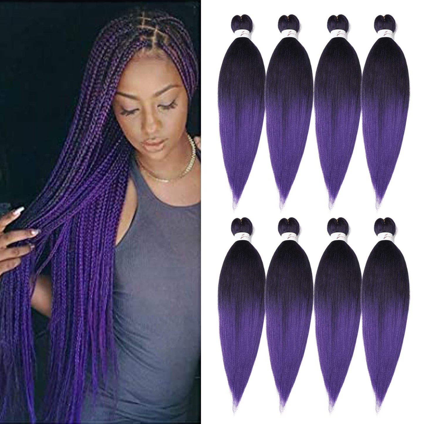 Braiding Hair Pre Stretched 24 Inch 8 Packs Ombre Braiding Hair Professional Soft Braiding Hair Yaki Texture, No Itch, Hot Water Setting Hair Extensions for Braids (24in,1B/30)