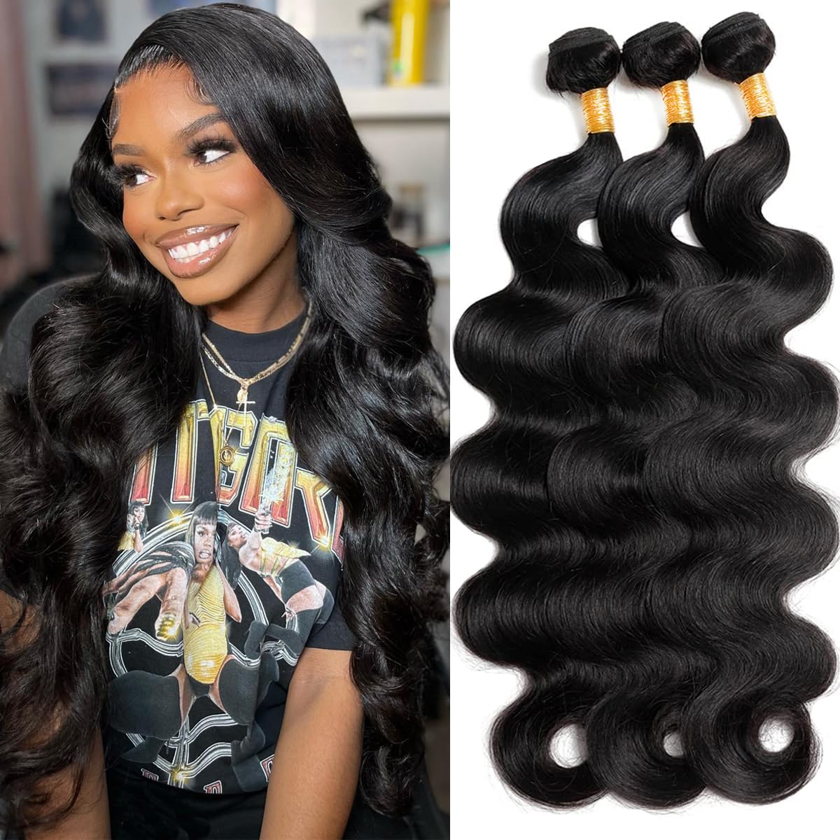 12A Human Hair Bundles 20 22 24 26 Inch Body Wave Bundles Human Hair 100% Unprocessed Brazilian Virgin Hair 4 Bundles Deals Human Hair Extensions Quick Weave Bundles Human Hair Natural Black