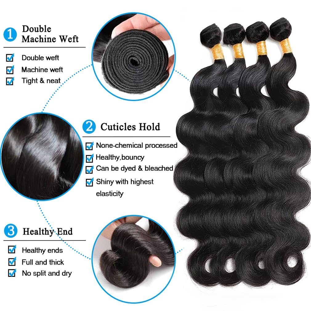 Cirvty 12A Human Hair Bundles Brazilian Body Wave Hair Bundles 20 22 24 Inch 100% Unprocessed Virgin Weave 3 Bundles Human Hair Body Wave Deals Natural Black