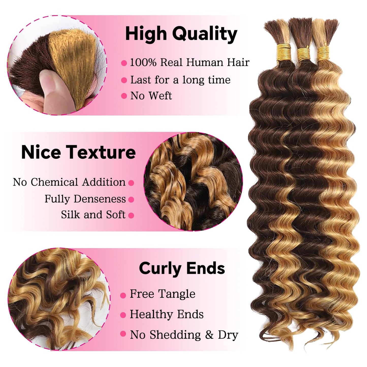 Human Braiding Hair 110g 3 Bundles 18 Inch Deep Wave Bulk Human Hair No Weft Brazilian Virgin Deep Curly Human Hair Extensions Wet and Wavy 99J Burgundy Braiding Hair for Micro Braids