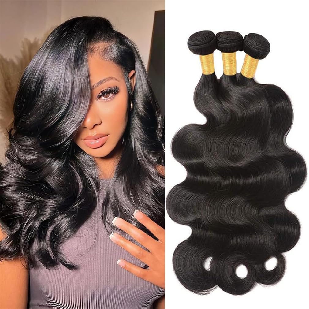 Cirvty 12A Human Hair Bundles Brazilian Body Wave Hair Bundles 20 22 24 Inch 100% Unprocessed Virgin Weave 3 Bundles Human Hair Body Wave Deals Natural Black