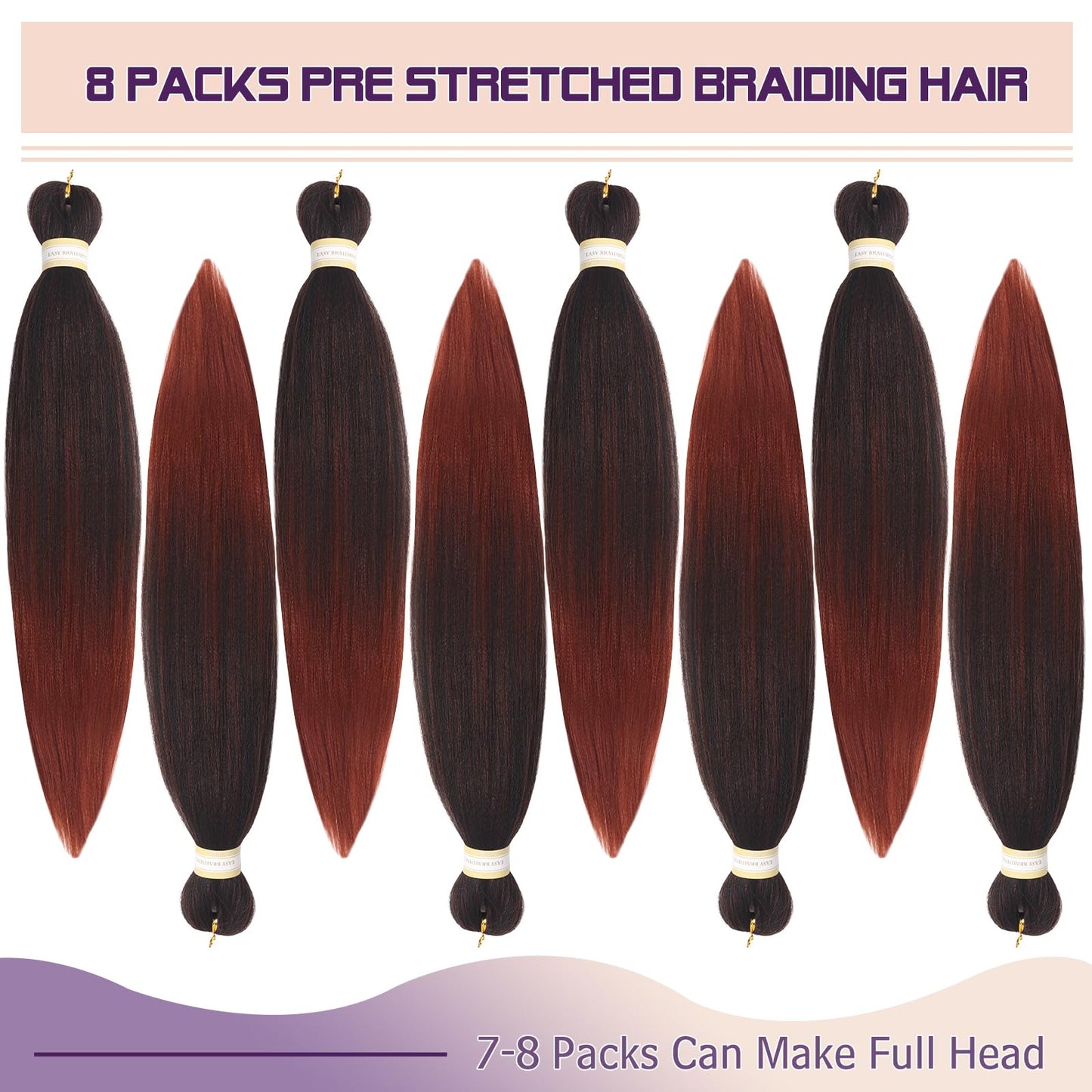 Pre-stretched Braids Hair Professional Itch Free Hot Water Setting Synthetic Fiber Ombre Yaki Texture Braid Hair Extensions 26 Inch 8 Packs Beyond Beauty Braiding Hair 1B-30-27…