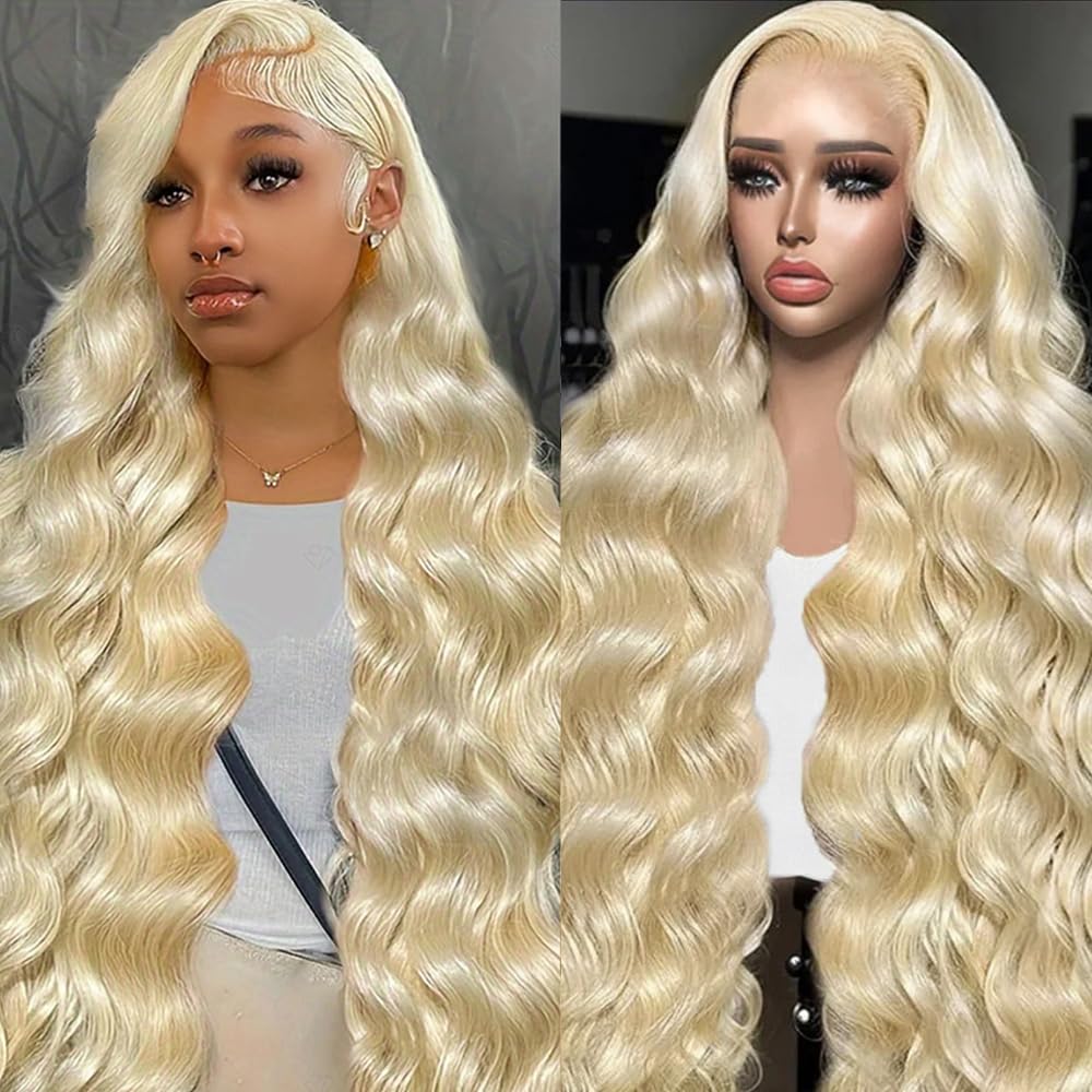 613 13x6 Lace Front Wig Human Hair 28 Inch Blonde Wig Human Hair 200% Density Body Wave HD Blonde Lace Front Wigs Human Hair Pre Plucked 613 Lace Front Wig Human Hair