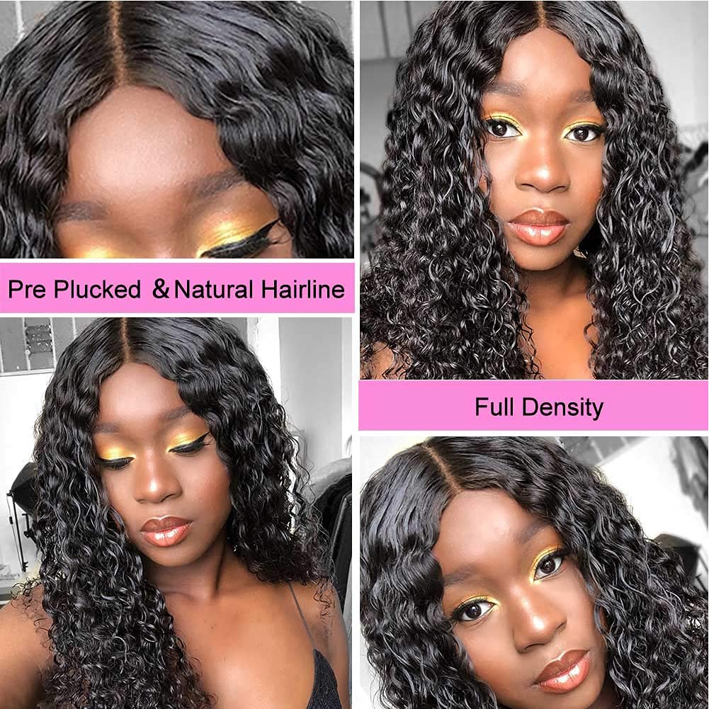 Water Wave 4x4 Lace Front Wigs Human Hair Pre Plucked, 180% Density Brazilian Virgin Wet and Wavy Wigs for Women Curly Wig with Baby Hair Natural Color 24 Inch