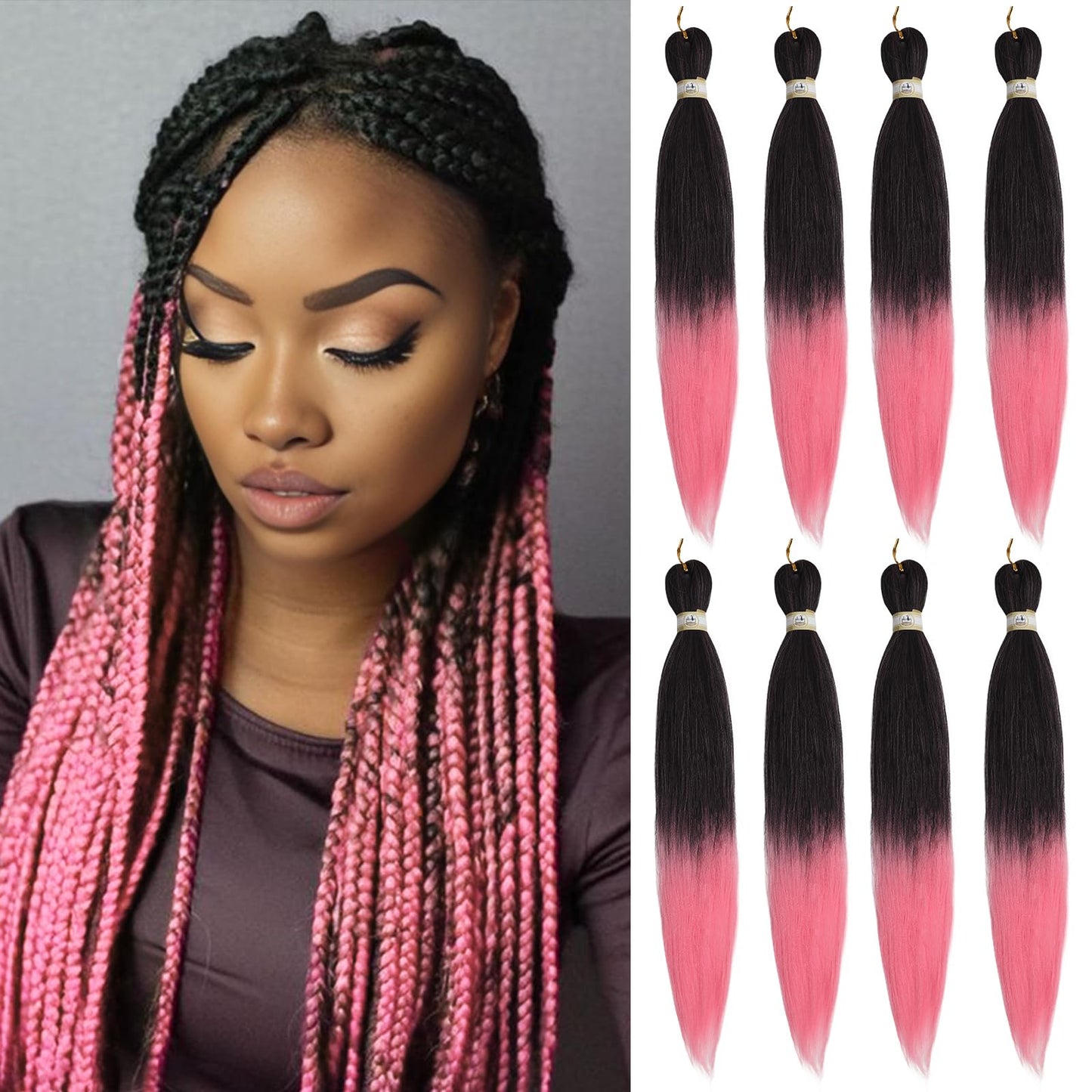 Pre-stretched Braids Hair Professional Itch Free Hot Water Setting Synthetic Fiber Ombre Yaki Texture Braid Hair Extensions 26 Inch 8 Packs Beyond Beauty Braiding Hair 1B-30-27…