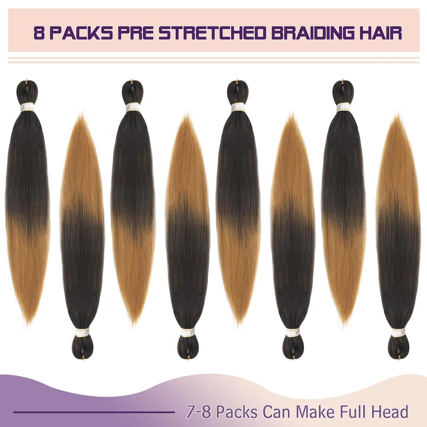 Pre-stretched Braids Hair Professional Itch Free Hot Water Setting Synthetic Fiber Ombre Yaki Texture Braid Hair Extensions 26 Inch 8 Packs Beyond Beauty Braiding Hair 1B-30-27…