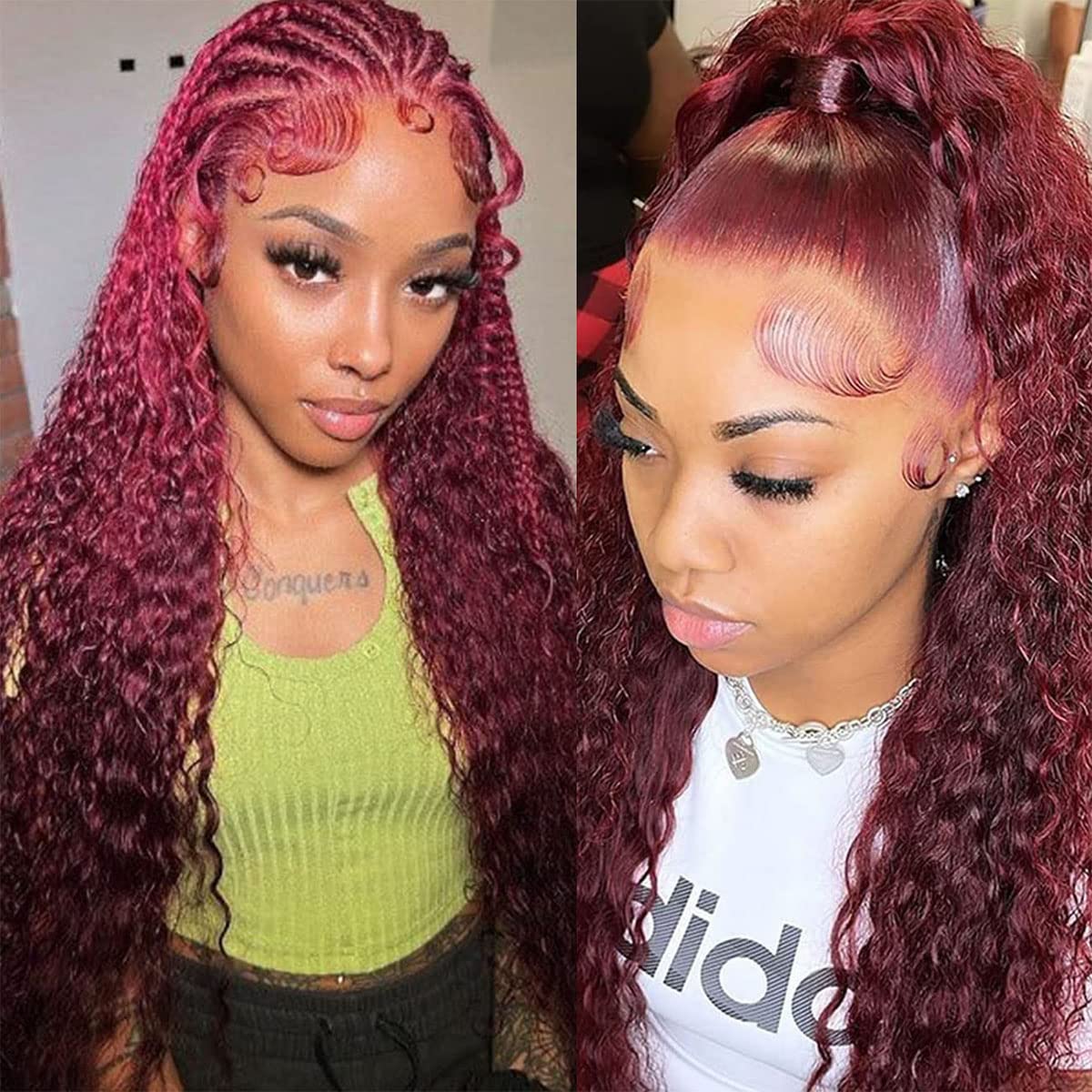 Burgundy Lace Front Wigs Human Hair Pre Plucked 99J Deep Wave Wig 13x4 HD Lace Frontal Wigs for Black Women Human Hair Red Colored Wet and Wavy Curly Wigs 22 Inch