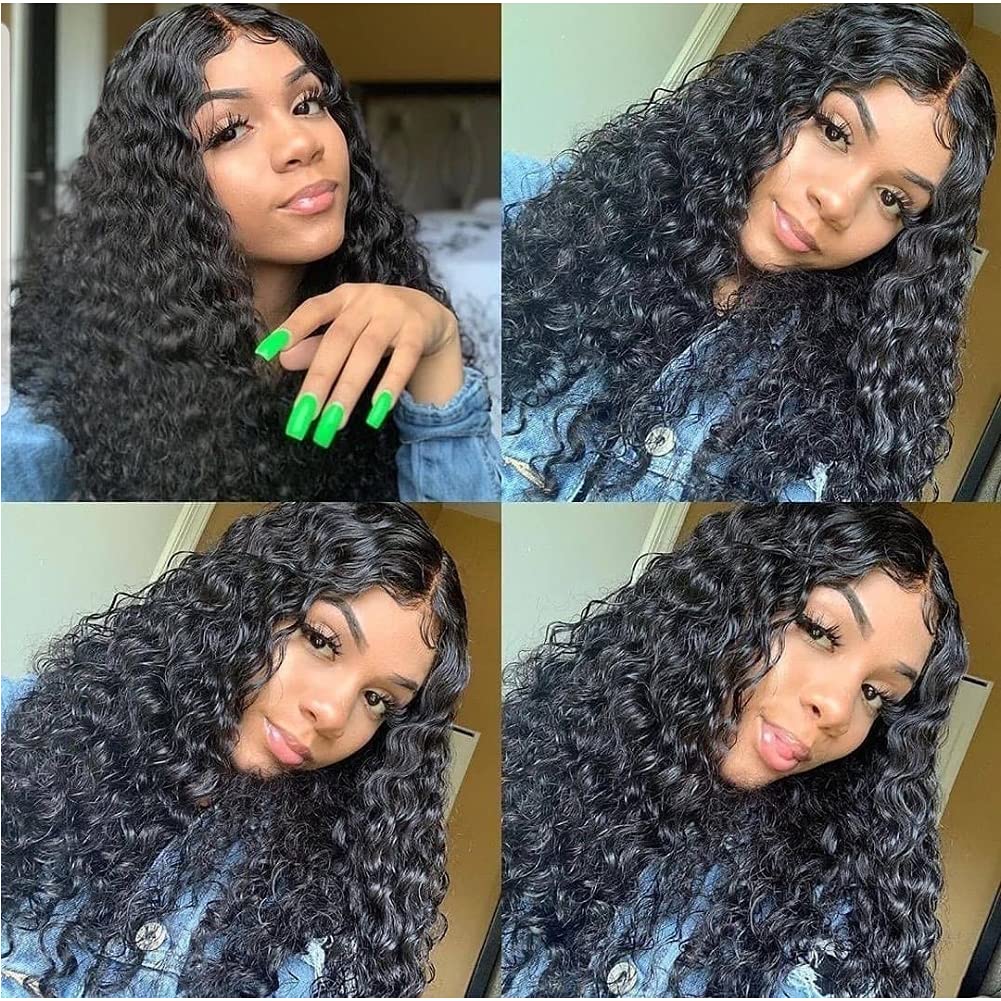 Water Wave 4x4 Lace Front Wigs Human Hair Pre Plucked, 180% Density Brazilian Virgin Wet and Wavy Wigs for Women Curly Wig with Baby Hair Natural Color 24 Inch