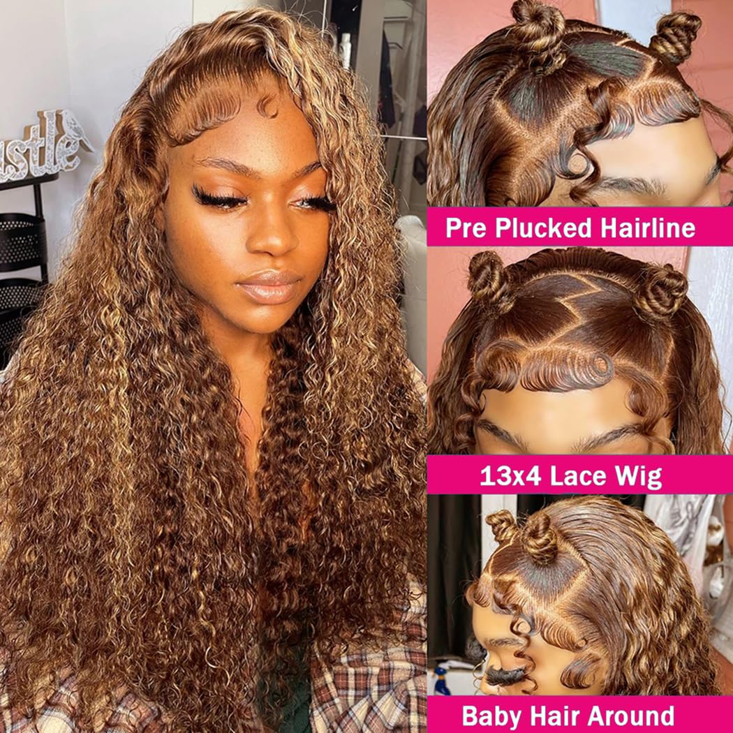 SHOWME 5x5 HD Lace Closure Glueless Wigs Human Hair Pre Plucked Brazilian Virgin Deep Wave Lace Front Wigs Human Hair 180% Density Closure Wig with Elastic Band Natural Hairline