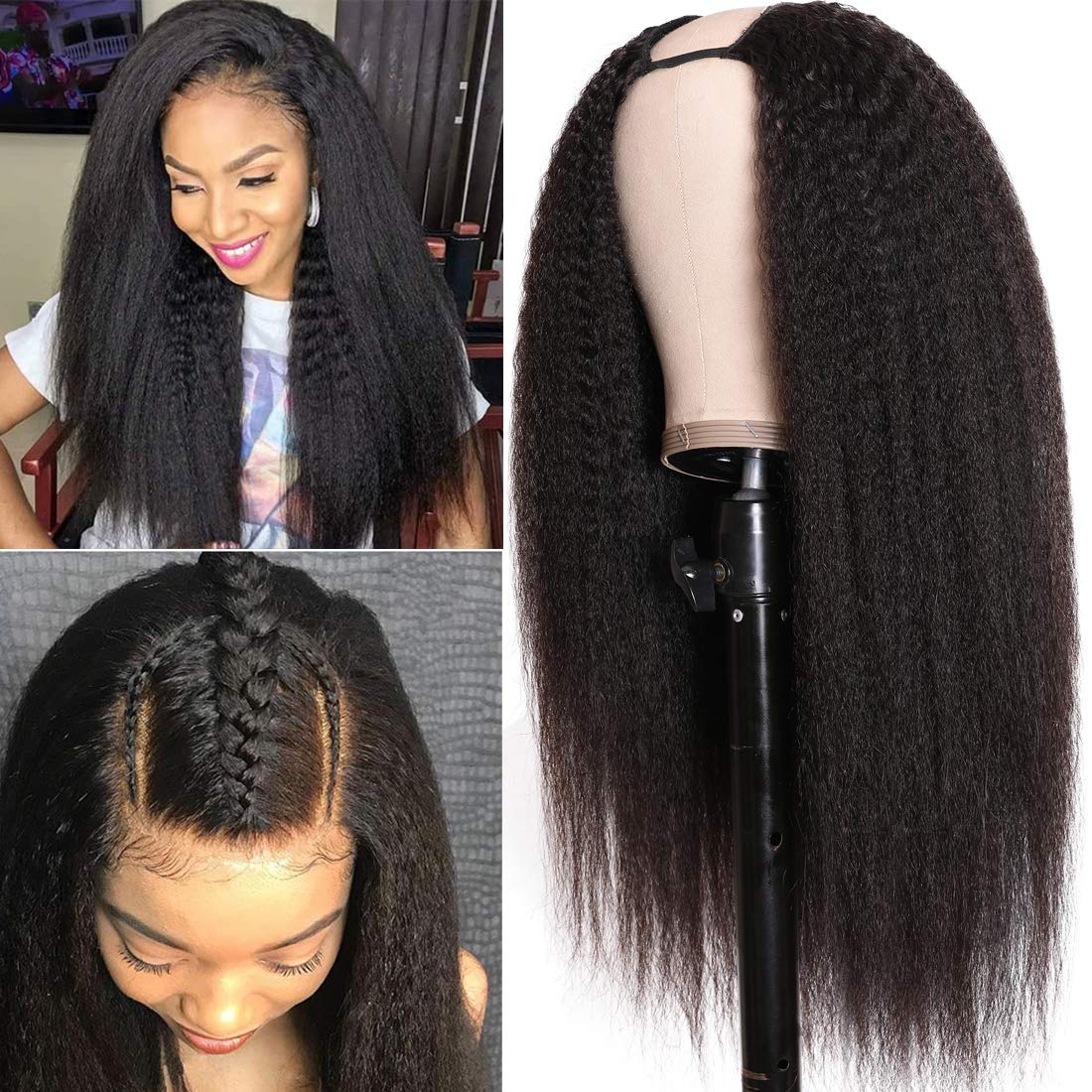 UNICE Kinky Straight V Part Wig Human Hair No Leave Out Glueless Upgrade U Part Wig Human Hair Clip in Wigs Beginner Friendly No-Sew In No Glue 20 inch