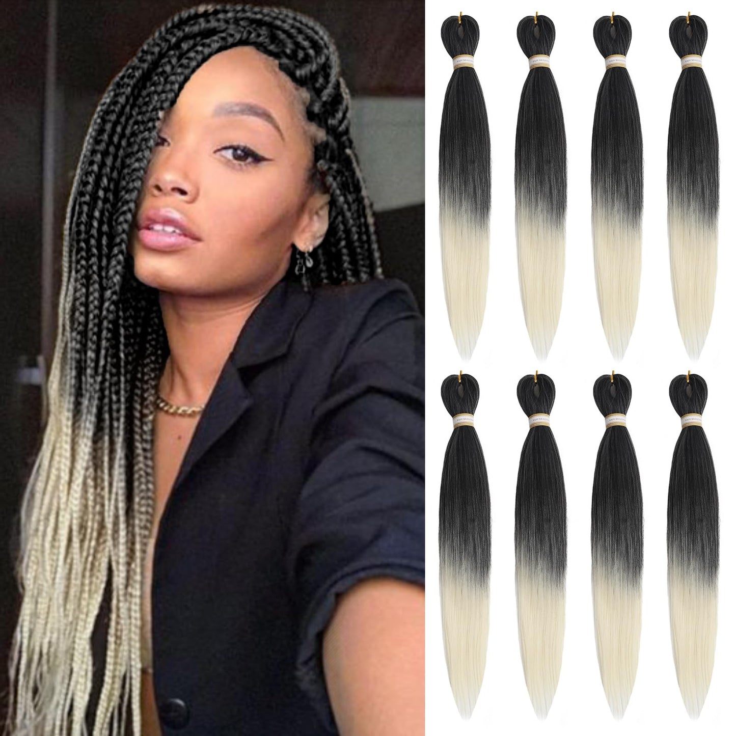 Pre-stretched Braids Hair Professional Itch Free Hot Water Setting Synthetic Fiber Ombre Yaki Texture Braid Hair Extensions 26 Inch 8 Packs Beyond Beauty Braiding Hair 1B-30-27…