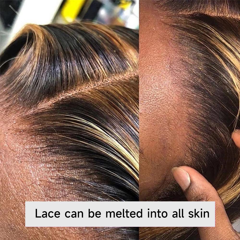 Highlight Ombre Lace Front Wigs Human Hair Pre Plucked with Baby Hair 13x4 Body Wave Frontal Wigs Human Hair 180% Density 4/27 Colored Honey Blonde Lace Front Wig for Women 22 Inch