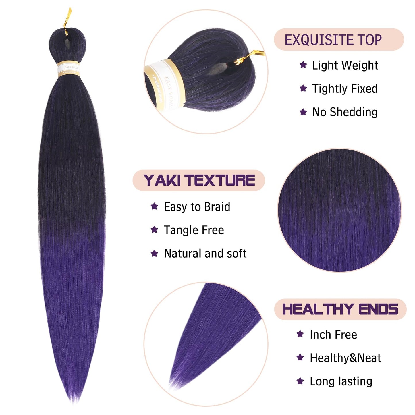 Pre-stretched Braids Hair Professional Itch Free Hot Water Setting Synthetic Fiber Ombre Yaki Texture Braid Hair Extensions 26 Inch 8 Packs Beyond Beauty Braiding Hair 1B-30-27…