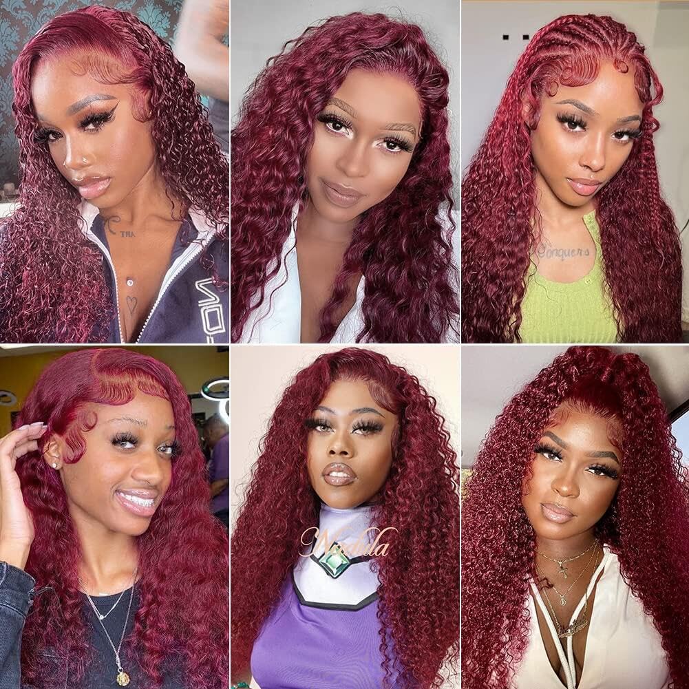 Larhali 99J HD Lace Front Wigs Human Hair Pre Plucked 180% Density Burgundy 13x6 Deep Wave Frontal Wigs Natural Hairline Human Hair Wigs for Black Women(24 Inch)