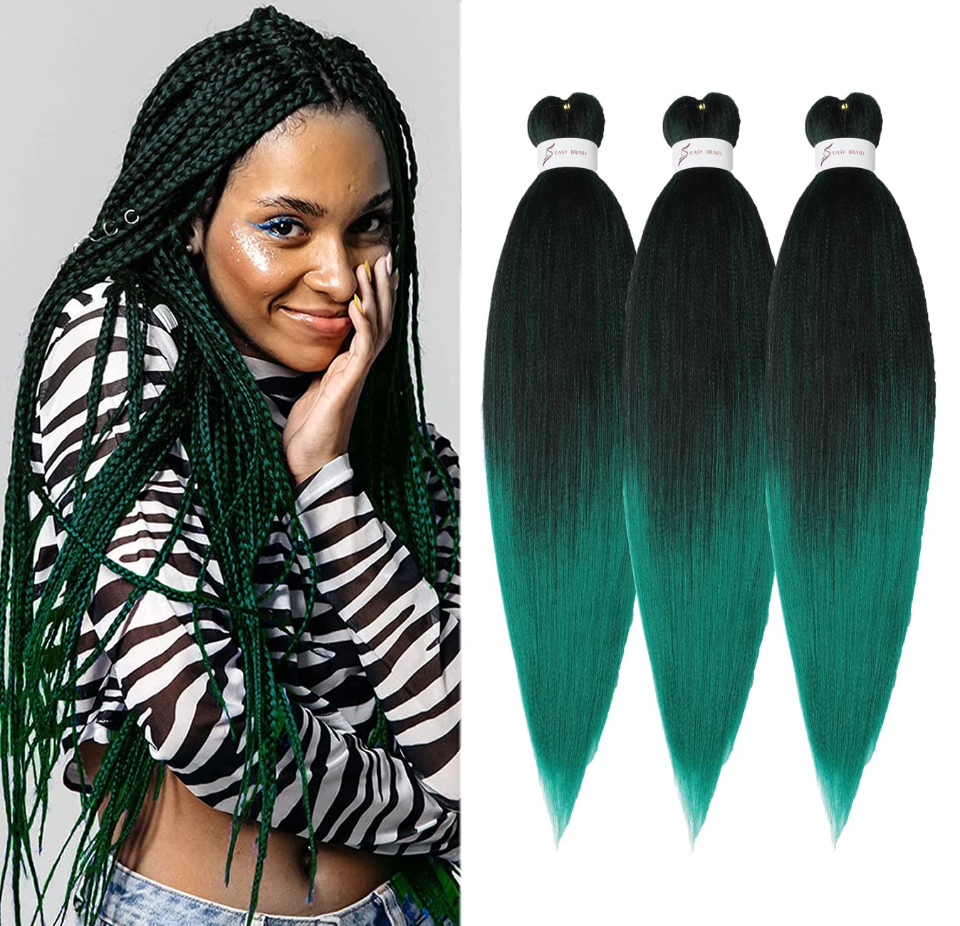 Braiding Hair Pre Stretched 24 Inch 8 Packs Ombre Braiding Hair Professional Soft Braiding Hair Yaki Texture, No Itch, Hot Water Setting Hair Extensions for Braids (24in,1B/30)