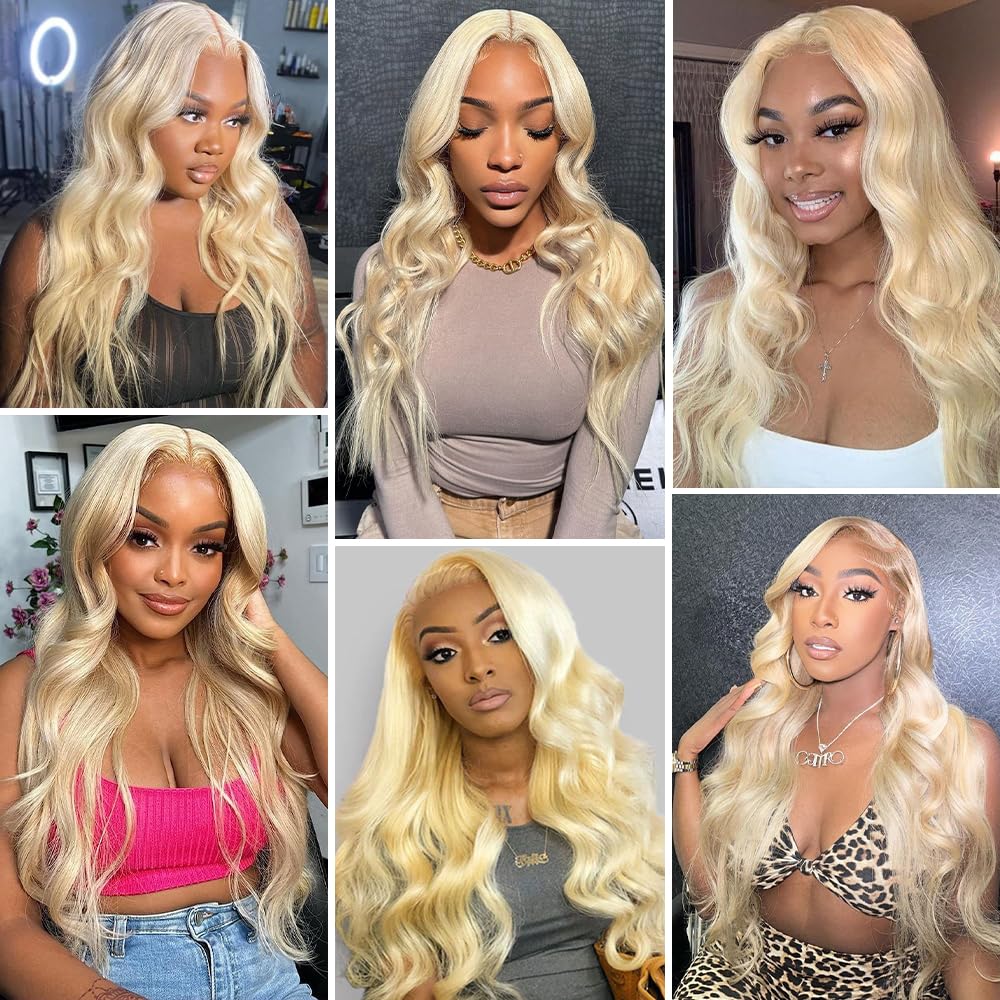 613 Lace Front Wig Human Hair 13x6 Transparent Lace Blonde Lace Front Wigs Human Hair 613 Body Wave Lace Front Wig Human Hair Pre Plucked with Baby Hair 180% Density 613 HD Lace Frontal Wig 22 Inch