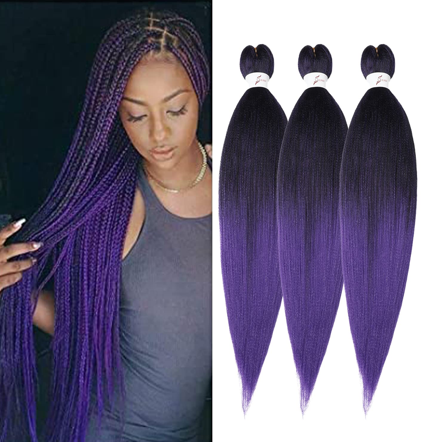 Braiding Hair Pre Stretched 24 Inch 8 Packs Ombre Braiding Hair Professional Soft Braiding Hair Yaki Texture, No Itch, Hot Water Setting Hair Extensions for Braids (24in,1B/30)