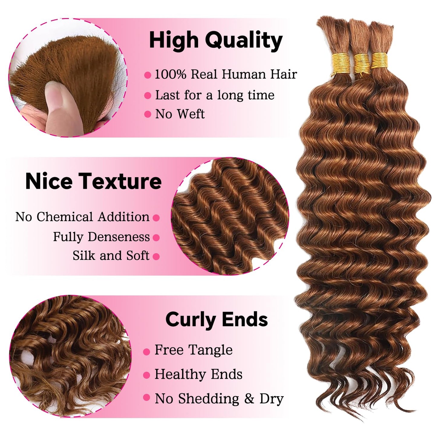 Human Braiding Hair 110g 3 Bundles 18 Inch Deep Wave Bulk Human Hair No Weft Brazilian Virgin Deep Curly Human Hair Extensions Wet and Wavy 99J Burgundy Braiding Hair for Micro Braids