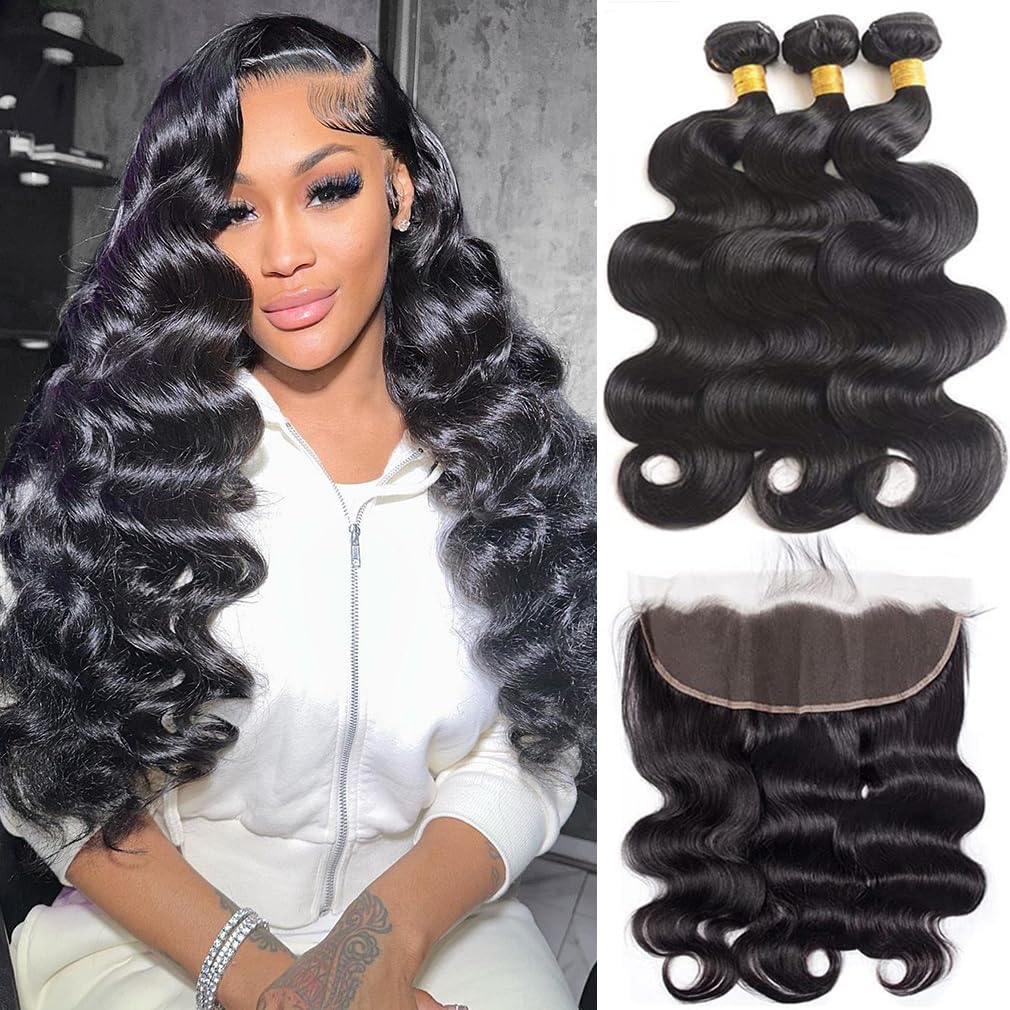 Cirvty 12A Human Hair Bundles Brazilian Body Wave Hair Bundles 20 22 24 Inch 100% Unprocessed Virgin Weave 3 Bundles Human Hair Body Wave Deals Natural Black