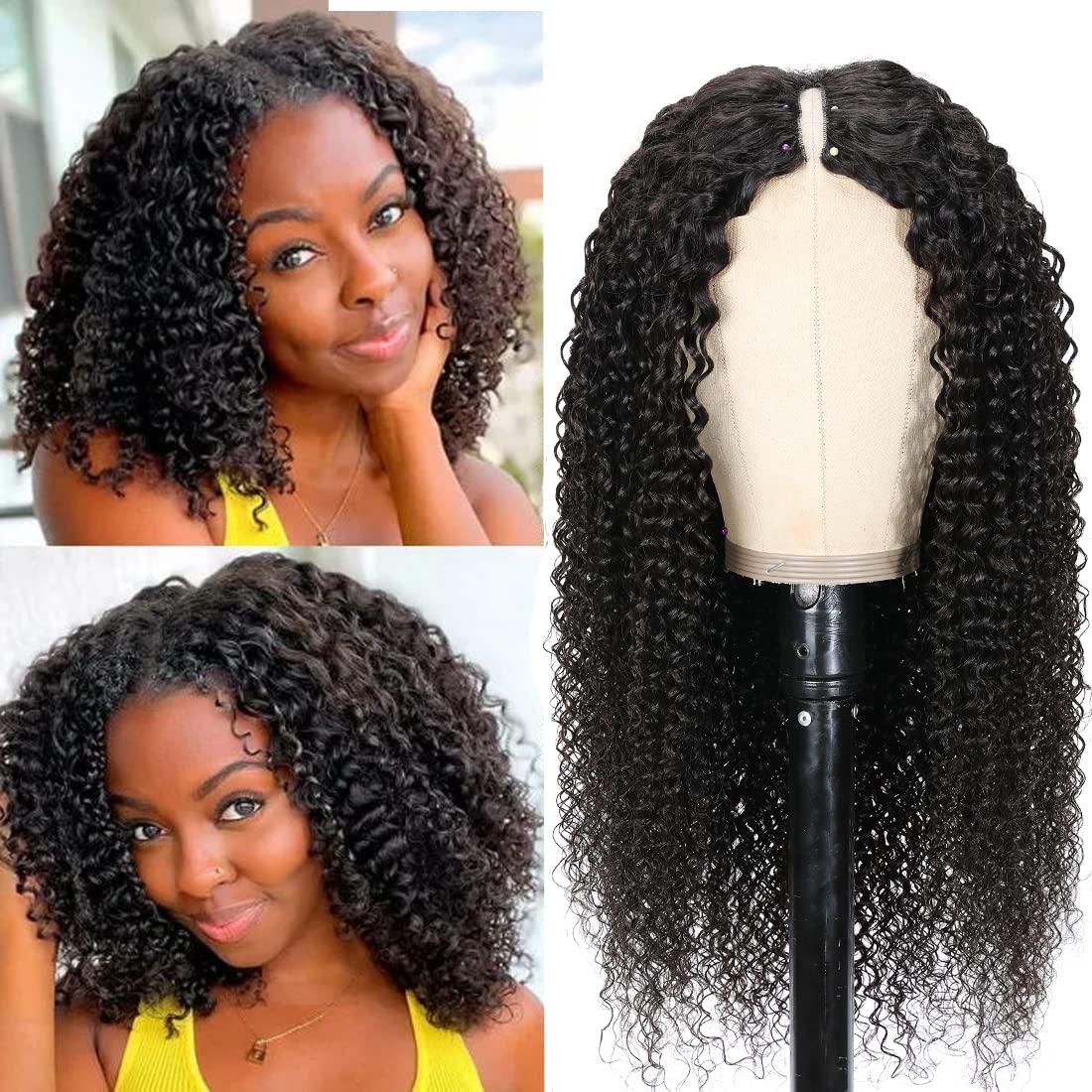 UNICE V Part Curly Wig Human Hair No Leave Out 180% Density Upgrade U part Wigs with Clips Glueless Wig Human Hair for Women Beginner Friendly No Lace No Glue No sew in 18 inch