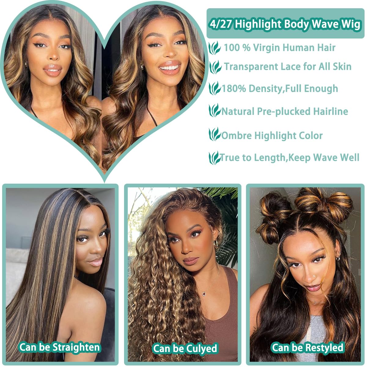 P4/350 Body Wave Lace Front Wigs Human Hair Brown Ginger Colored Wigs 13x4 HD Lace Frontal Highlight Ombre Wig Human Hair 180% Density P4/350 Colored Wigs Human Hair for Black Women 22Inch