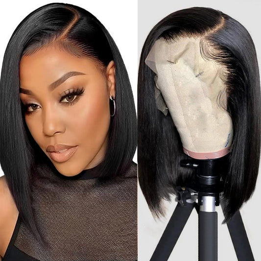 Bob Wig Human Hair 13x6 Lace Front Wigs Human Hair 180 Density Straight Frontal Wigs Human Hair HD Lace Wig Short Bob Wigs for Black Women Human Hair Glueless Wigs Pre Plucked Blunt Cut Wig 12 Inch