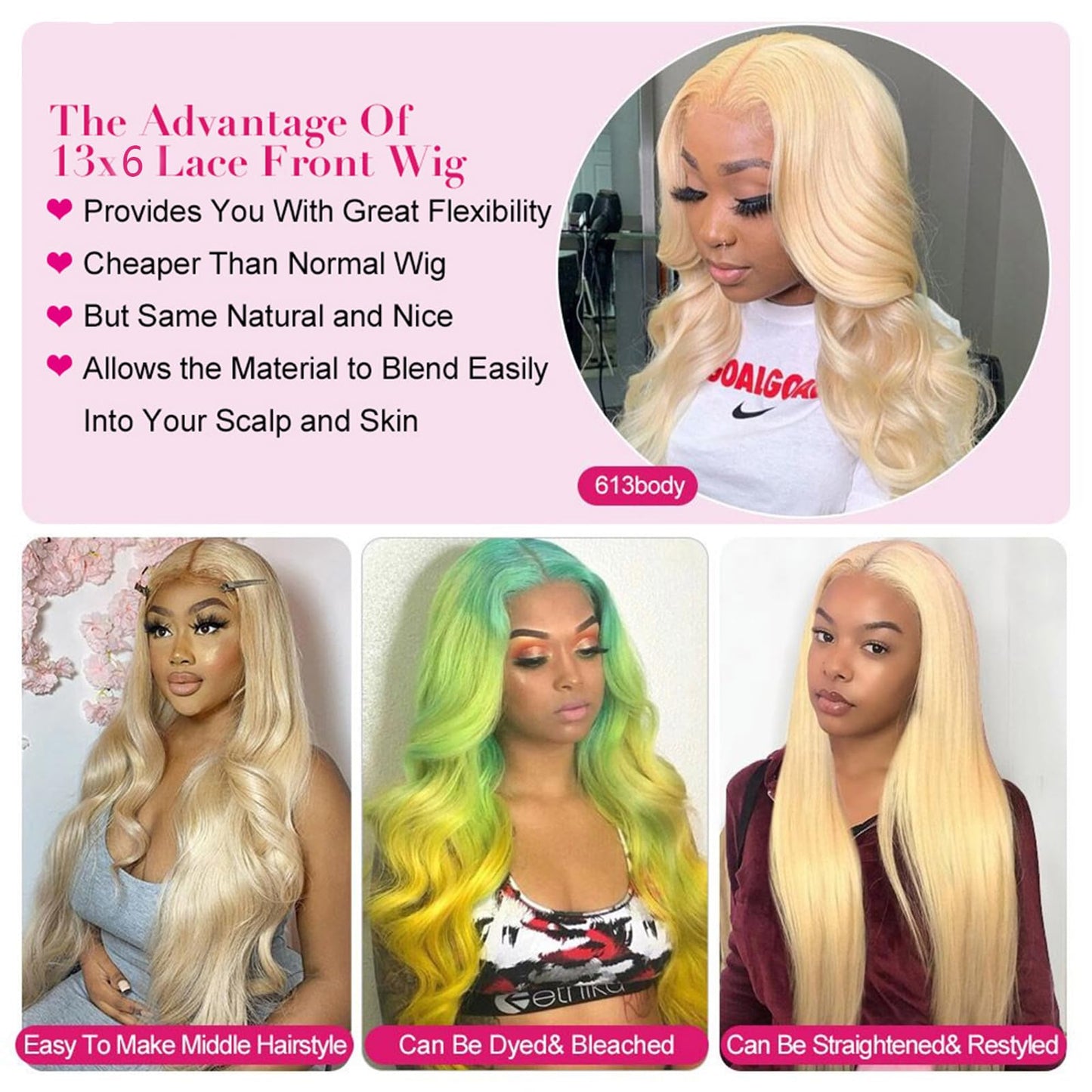 NOELLA 613 Lace Front Wig Human Hair 210% Density 613 13x6 Lace Front Wig Human Hair 30inch, Body Wave 13x6 HD Lace Frontal Wig Blonde Wig Human Hair Pre Plucked with Baby Hair for Women 325g±10