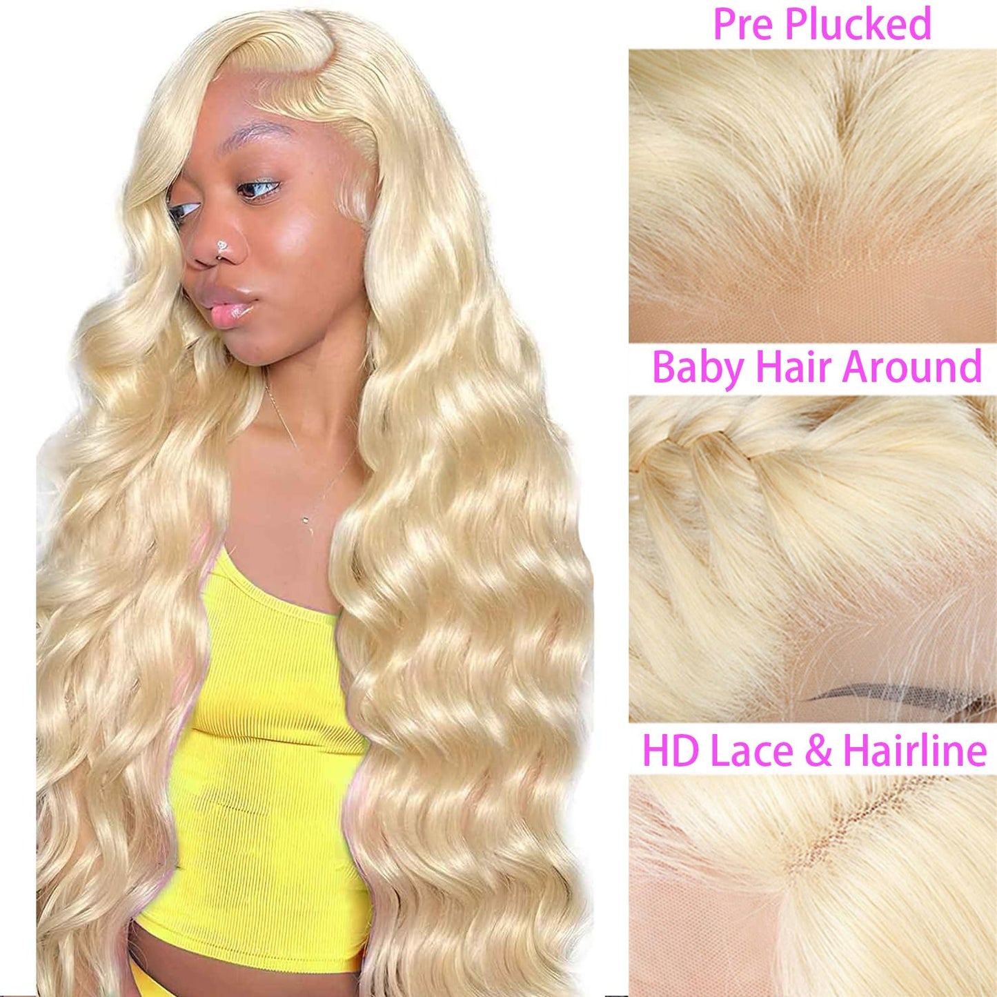 NOELLA 613 Lace Front Wig Human Hair 210% Density 613 13x6 Lace Front Wig Human Hair 30inch, Body Wave 13x6 HD Lace Frontal Wig Blonde Wig Human Hair Pre Plucked with Baby Hair for Women 325g±10