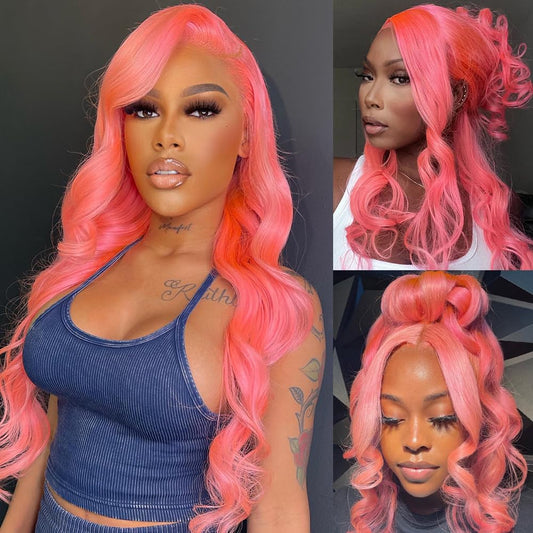 Pink Lace Front Wig Human Hair Pre Plucked Body Wave 13x4 Pink HD Lace Front Wigs human hair with Baby Hair 180% Density Colored Pink Human Hair Lace Front Wig 22 Inch