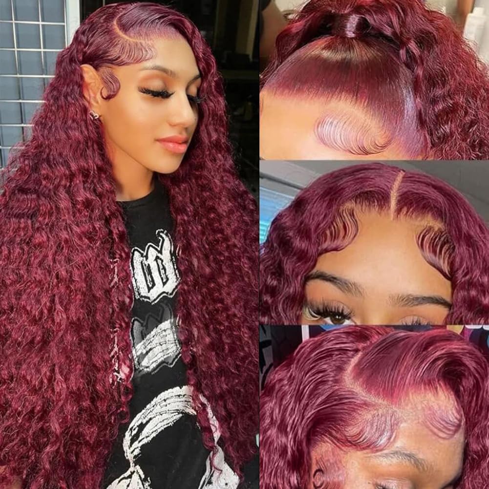 13x4 99J Burgundy Body Wave Lace Front Wigs Human Hair 180% Density Wine Red Color Wigs for Women HD Transparent Lace Front Wigs Glueless Human Hair Pre Plucked with Baby Hair (20inch)